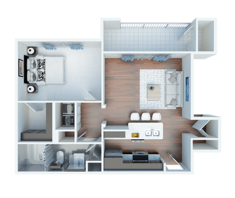 a 3d rendering of a two bedroom apartment at The  View at Crown Ridge