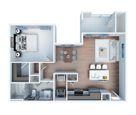 a 3d rendering of a two bedroom apartment at The  View at Crown Ridge