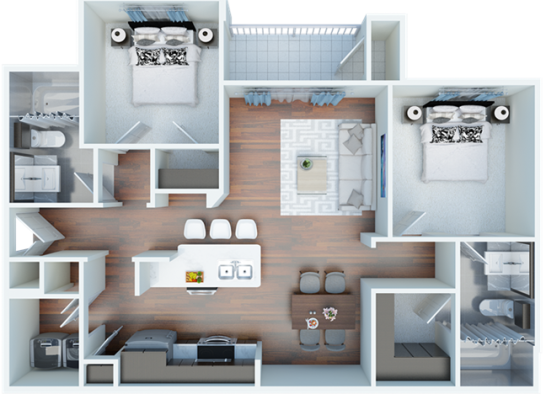a floor plan of a two bedroom apartment at The  View at Crown Ridge